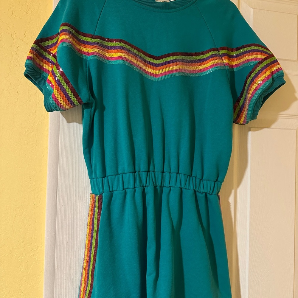 Teal rainbow striped Queen of sparkles Dress